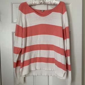 GAP L Coral & White Striped Sweater